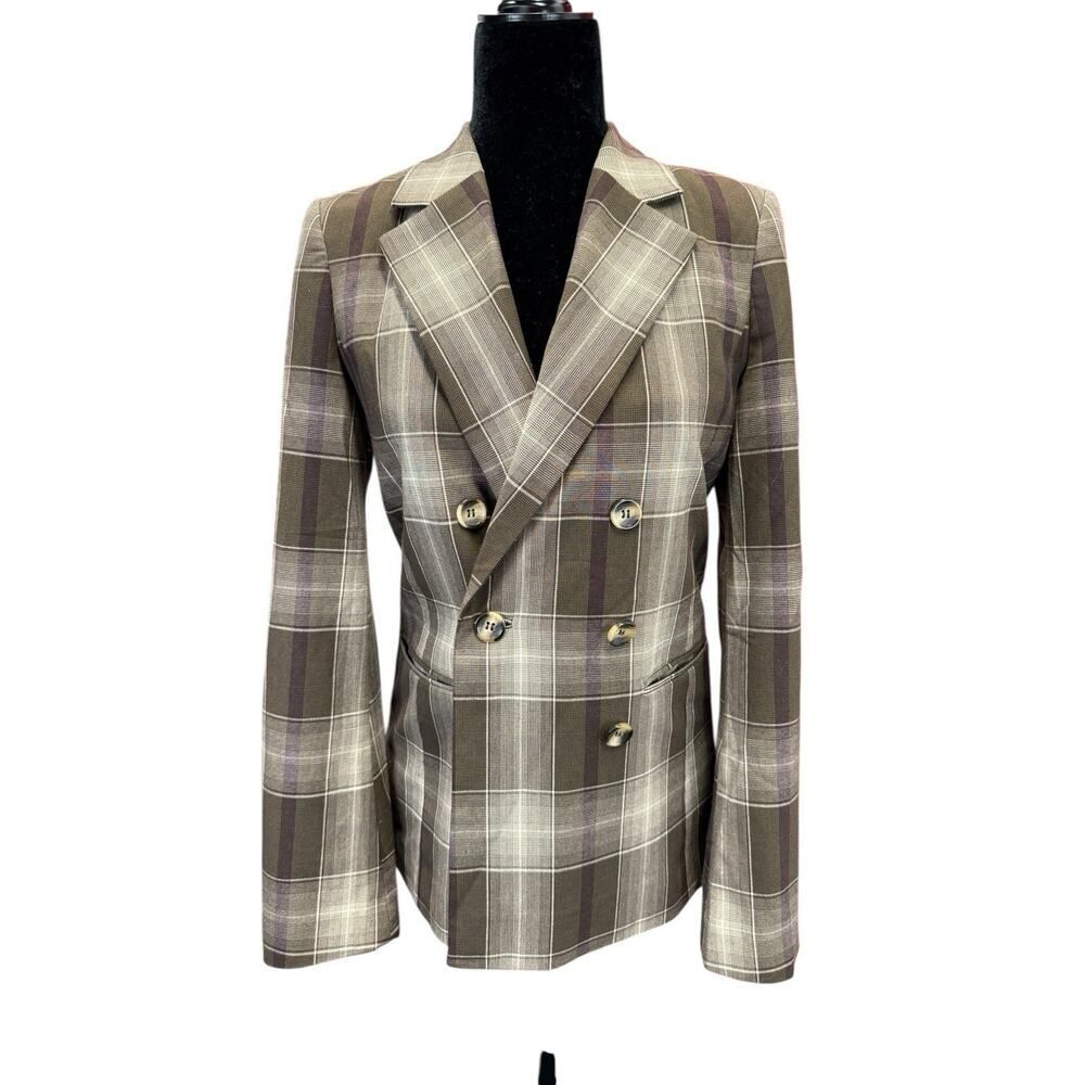 & Other Stories Plaid Double Breasted Blazer Brown Gray Purple XS Womens Jacket